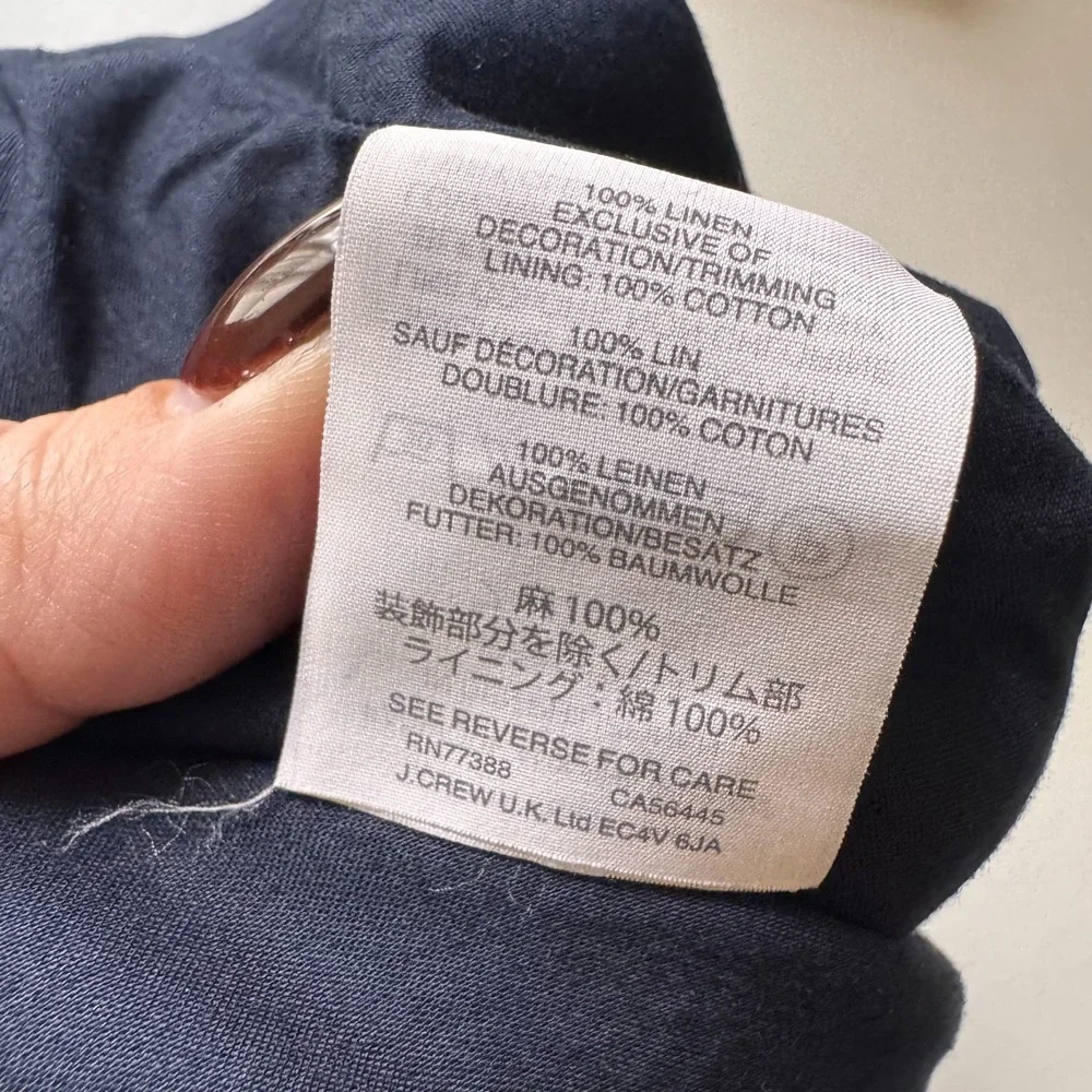 J Crew Linen Pencil Knee Skirt Size 4 Navy Blue Ric-Rac Trim Twee Preppy